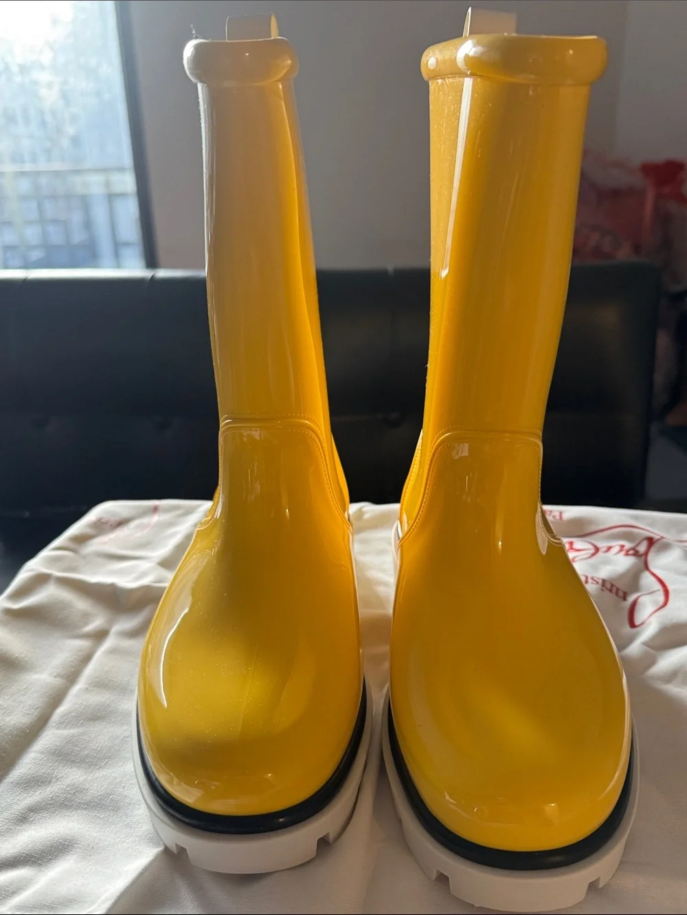 BRAND NEW Christian Louboutin Glossy Yellow Rain Boots ORIGINAL BOX & DUST BAGS
